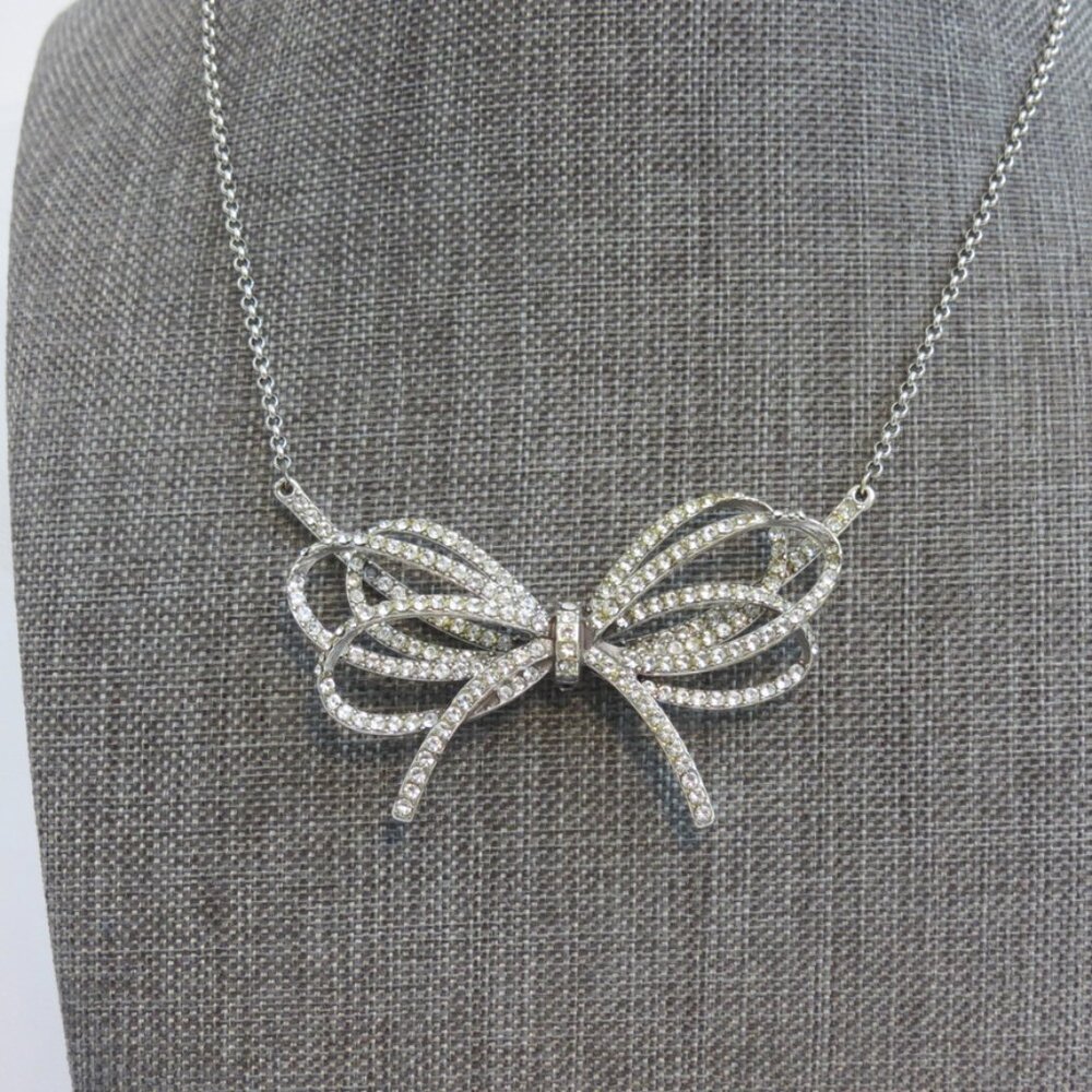 Brighton Ballroom Blitz Silver Sparkly Crystal Bow Pendant Necklace